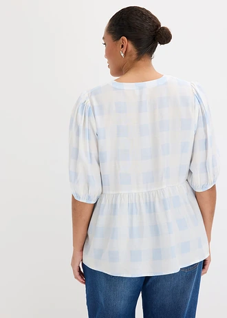 Blouse met strikjes, Kleur: poederblauw-wolwit geruit