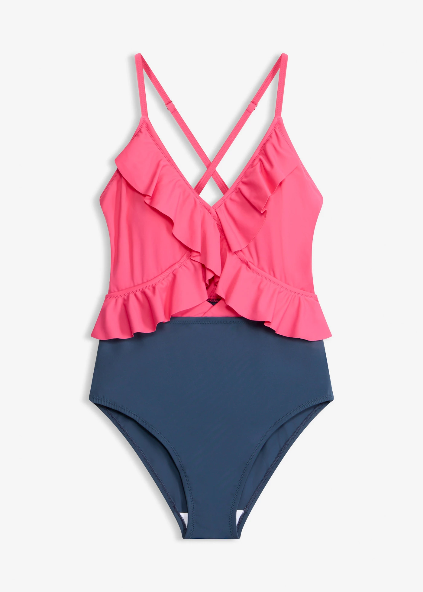 Costum de baie cu decupaj și volane • pink-bleumarin • magazin bonprix