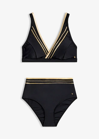 Bralette bikini in wikkellook (2-dlg. set), Kleur: zwart/goudkleur