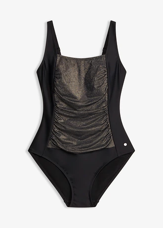 Medium corrigerend badpak met glanzend inzetztuk • zwart • bonprix online shop