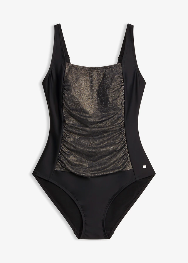 Maillot 1 pièce sculptant à empiècement brillant, maintien modéré • noir • Boutique bonprix