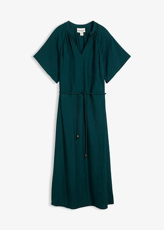 Midi jurk in een zachte viscose-mix, Kleur: diepgroen