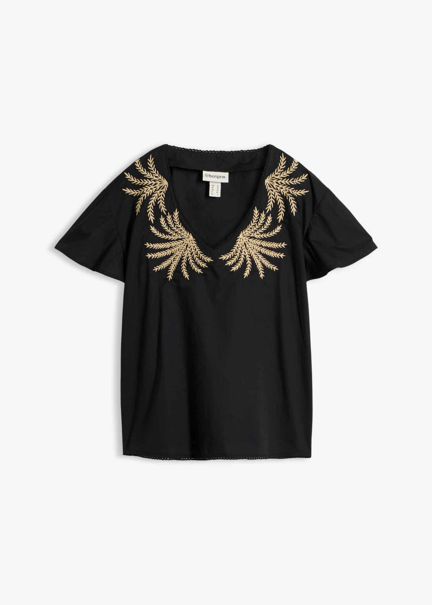 Bluză cu broderie • negru-bej nisipiu mat • magazin bonprix