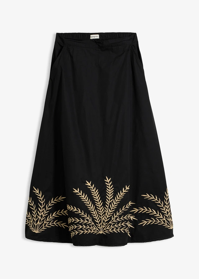 Jupe longue à broderies, Couleur: noir + sable clair