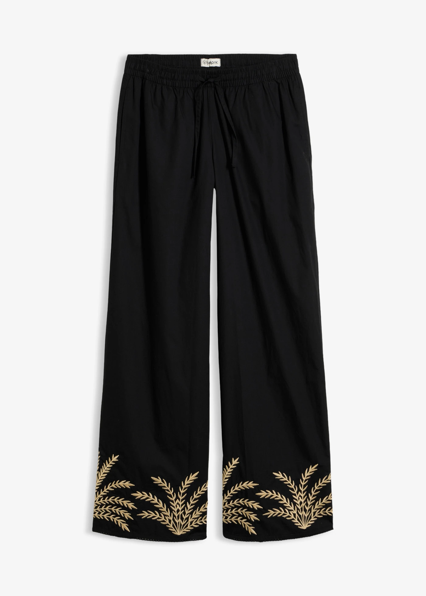 Pantalon palazzo à broderie • noir + sable clair • Boutique bonprix