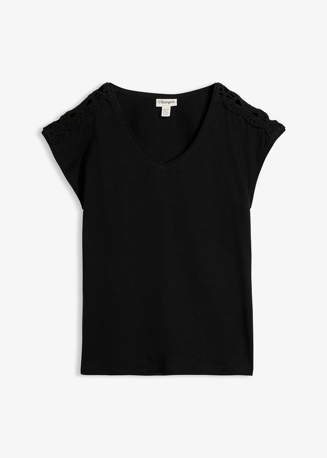 T-shirt z szydełkową wstawką • czarny • sklep bonprix
