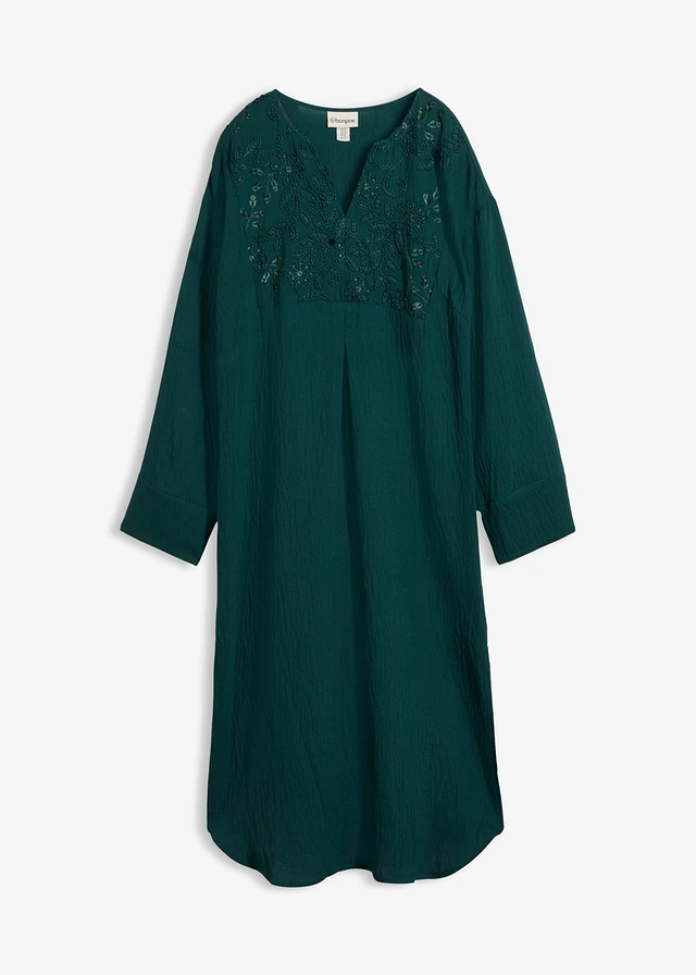 Rochie caftan vaporoasă, cu ornamente • verde profund • magazin bonprix