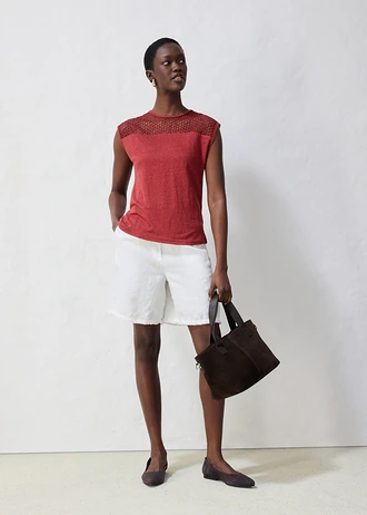 Top van linnen, Kleur: donkerbruin