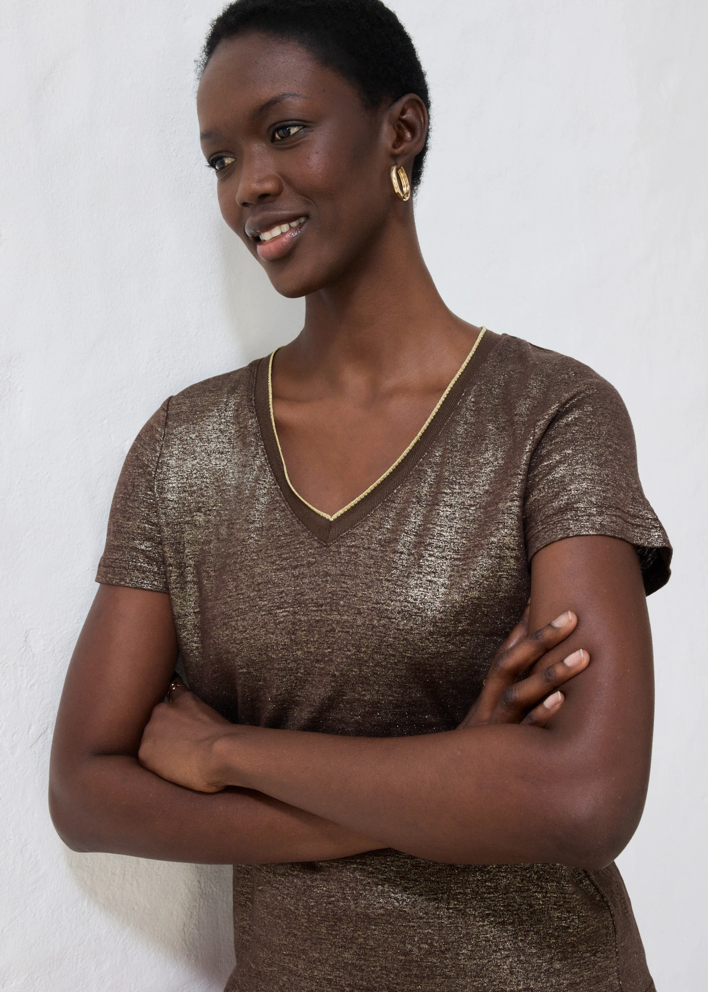 Shirt van linnen met lurex • donkerbruin-goudkleur • bonprix online shop