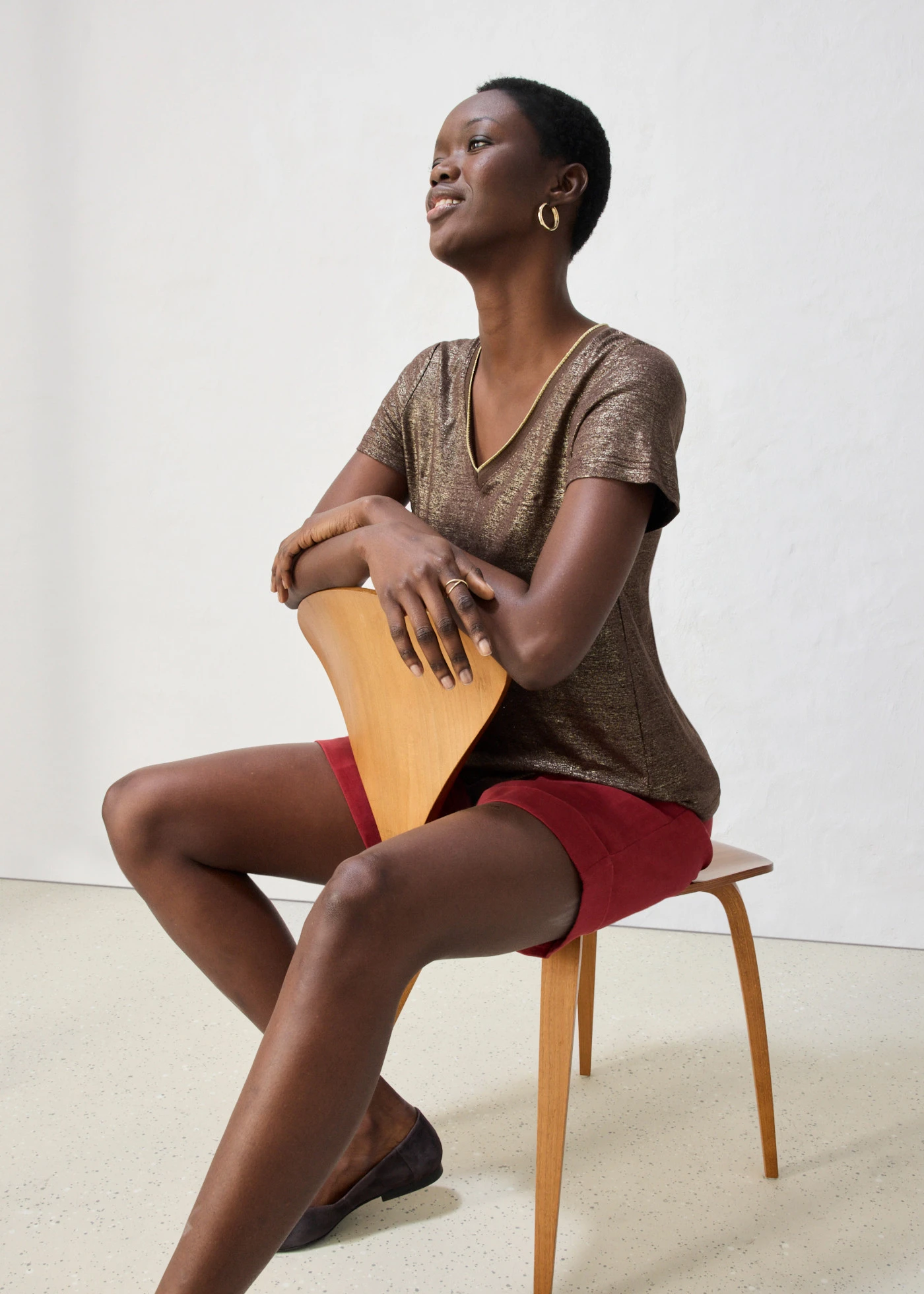Koszulka z czystego lnu z lureksem • ciemnobrązowo-złoty • sklep bonprix