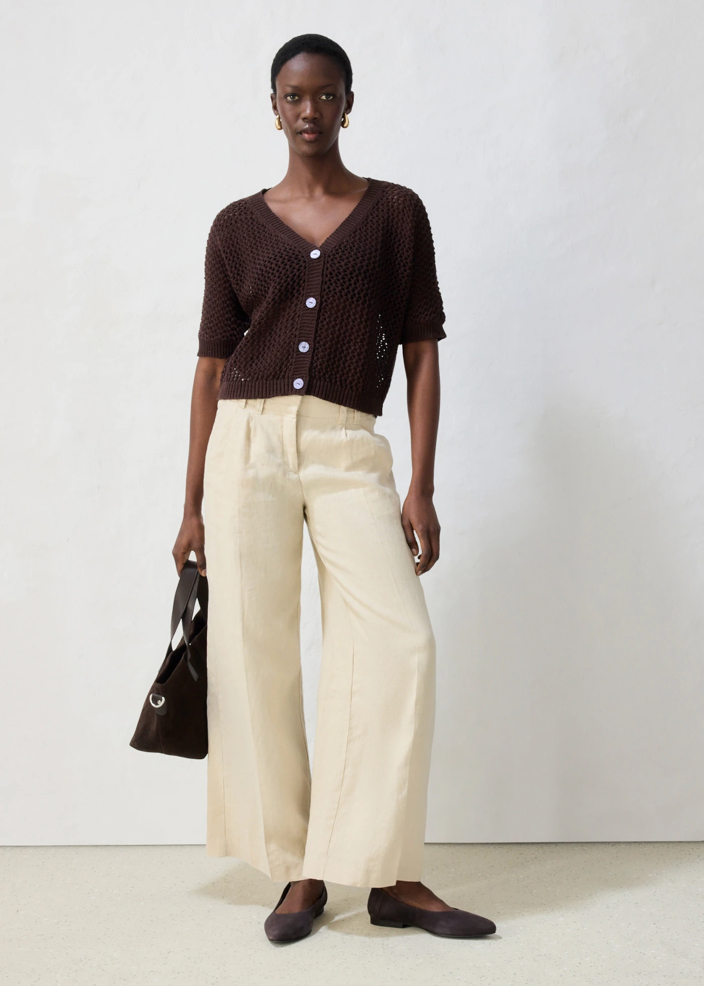 Ajour-vest met linnen • donkerbruin • bonprix online shop