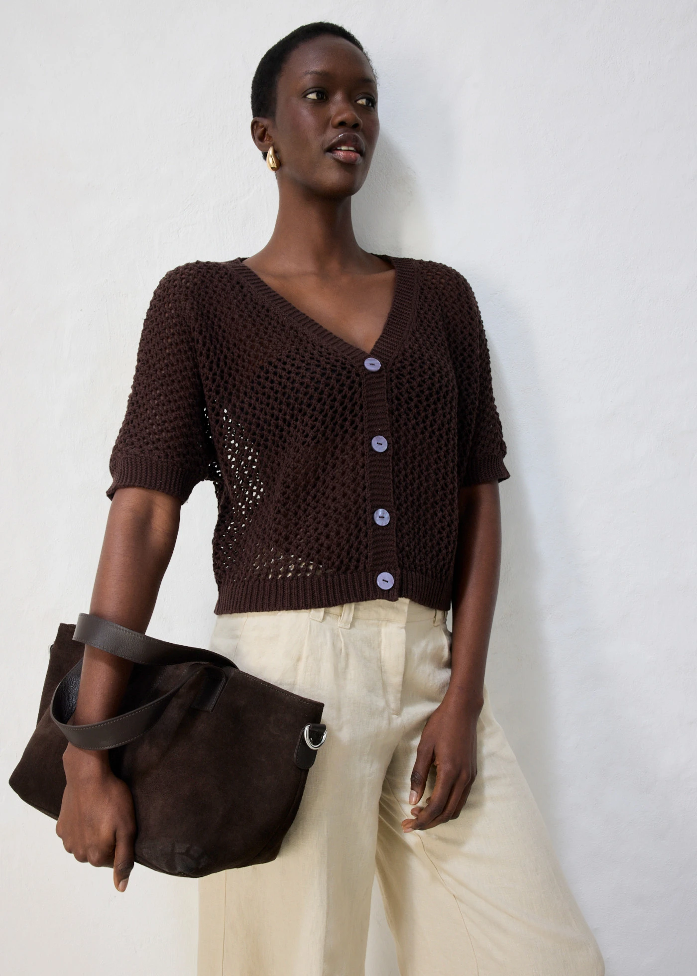 Ajour-vest met linnen • donkerbruin • bonprix online shop