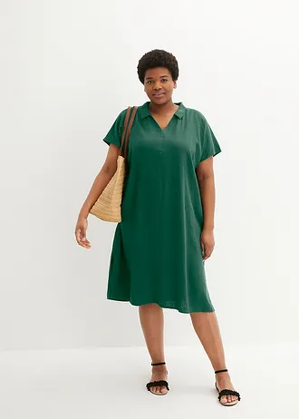 Kaftan jurk in een lichte linnen-viscosemix, Kleur: zwart