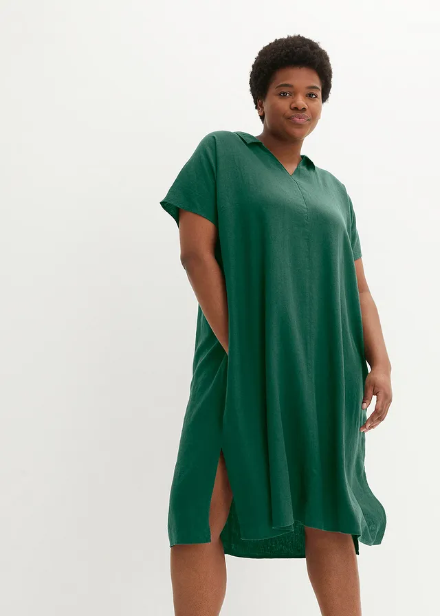Robe caftan légère en lin et viscose, Couleur: noir