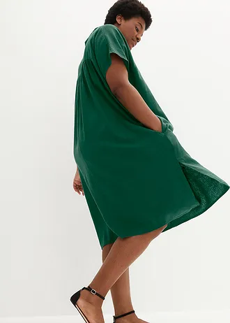 Kaftan jurk in een lichte linnen-viscosemix, Kleur: zwart