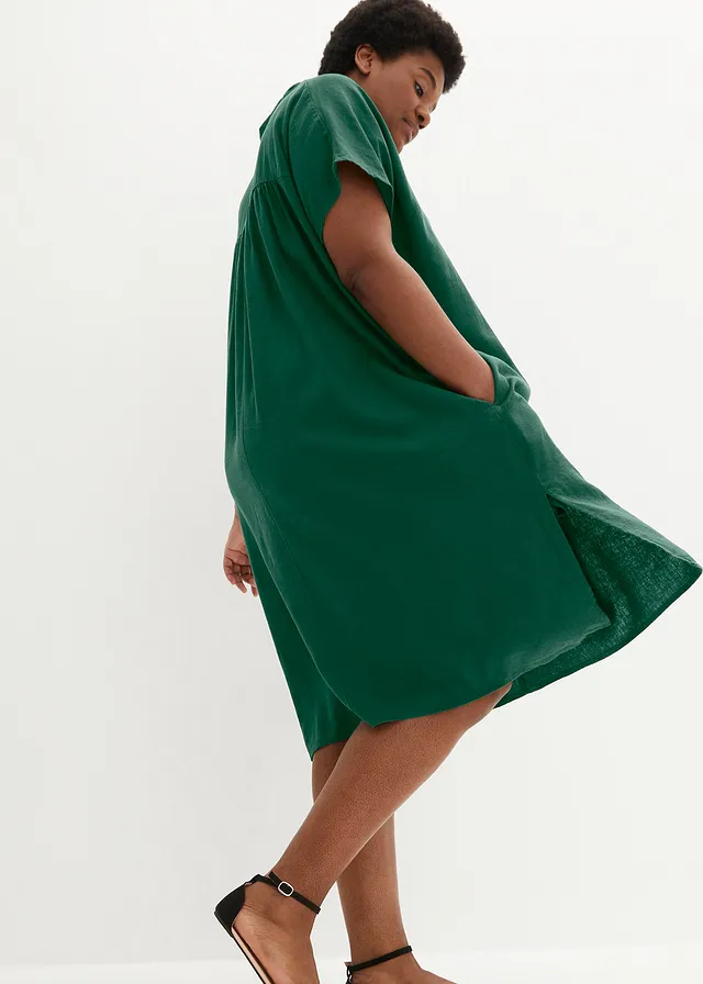 Robe caftan légère en lin et viscose, Couleur: noir