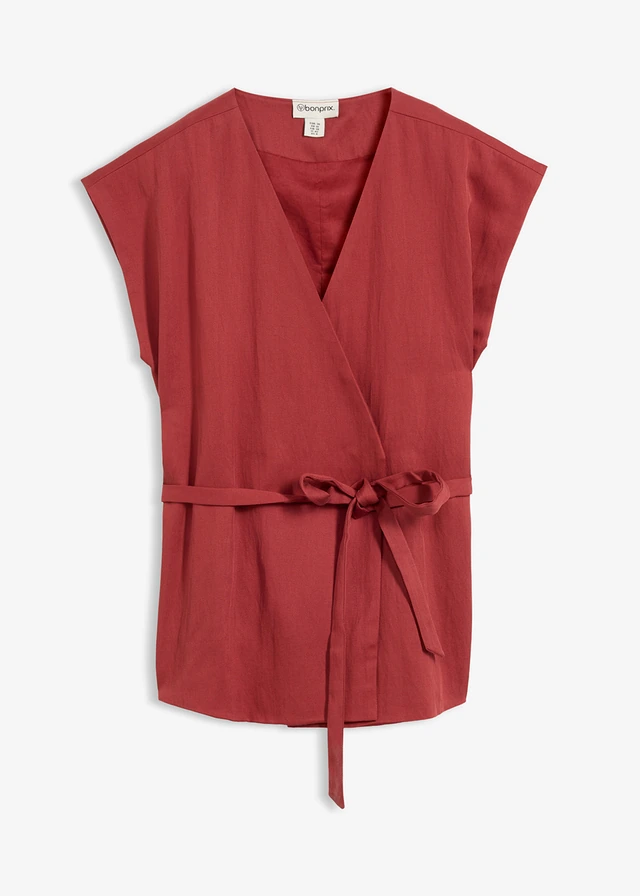 Top w stylu kamizelki z paskiem, z mieszanki wiskozy • czerwony pustynny • sklep bonprix
