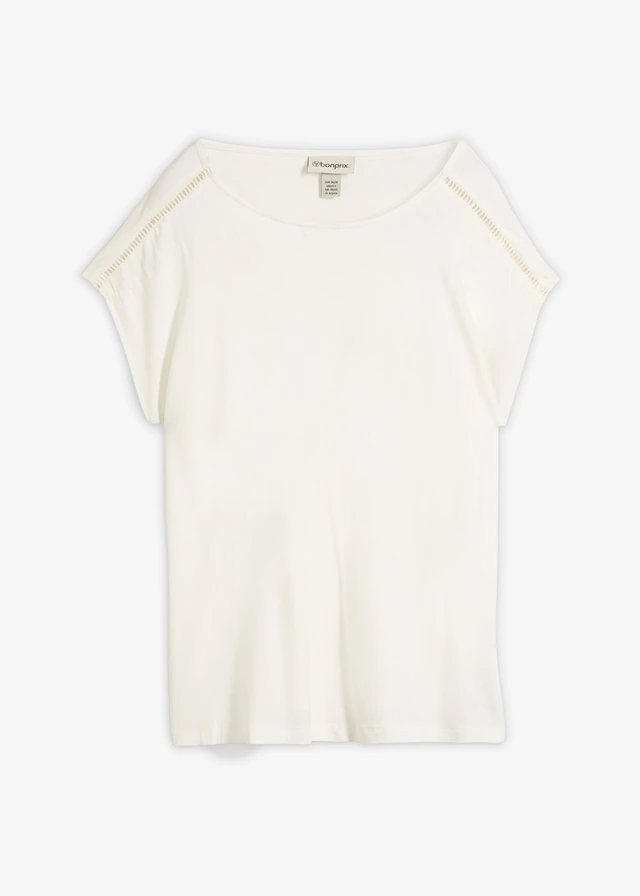 T-shirt met ladderkant, Kleur: wolwit