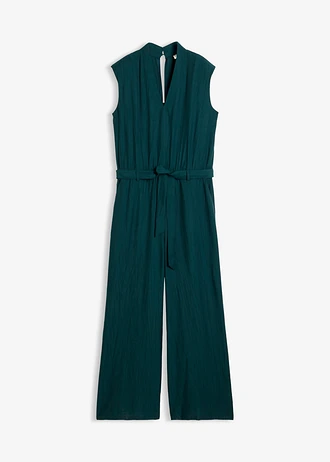 Jumpsuit van viscose met kelkkraag, Kleur: diepgroen
