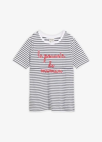 2-in-1 zwangerschaps- en borstvoedingsshirt van biologisch katoen • wit-donkerblauw gestreept • bonprix online shop