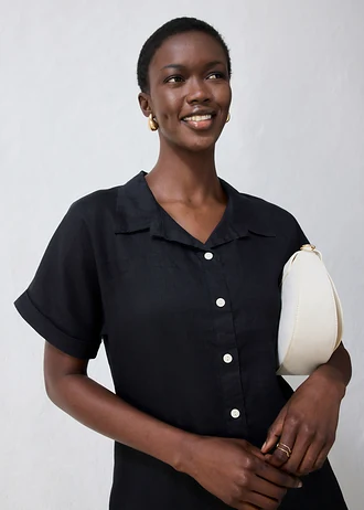 Robe caftan 100% lin avec broderie • noir-écru • Boutique bonprix