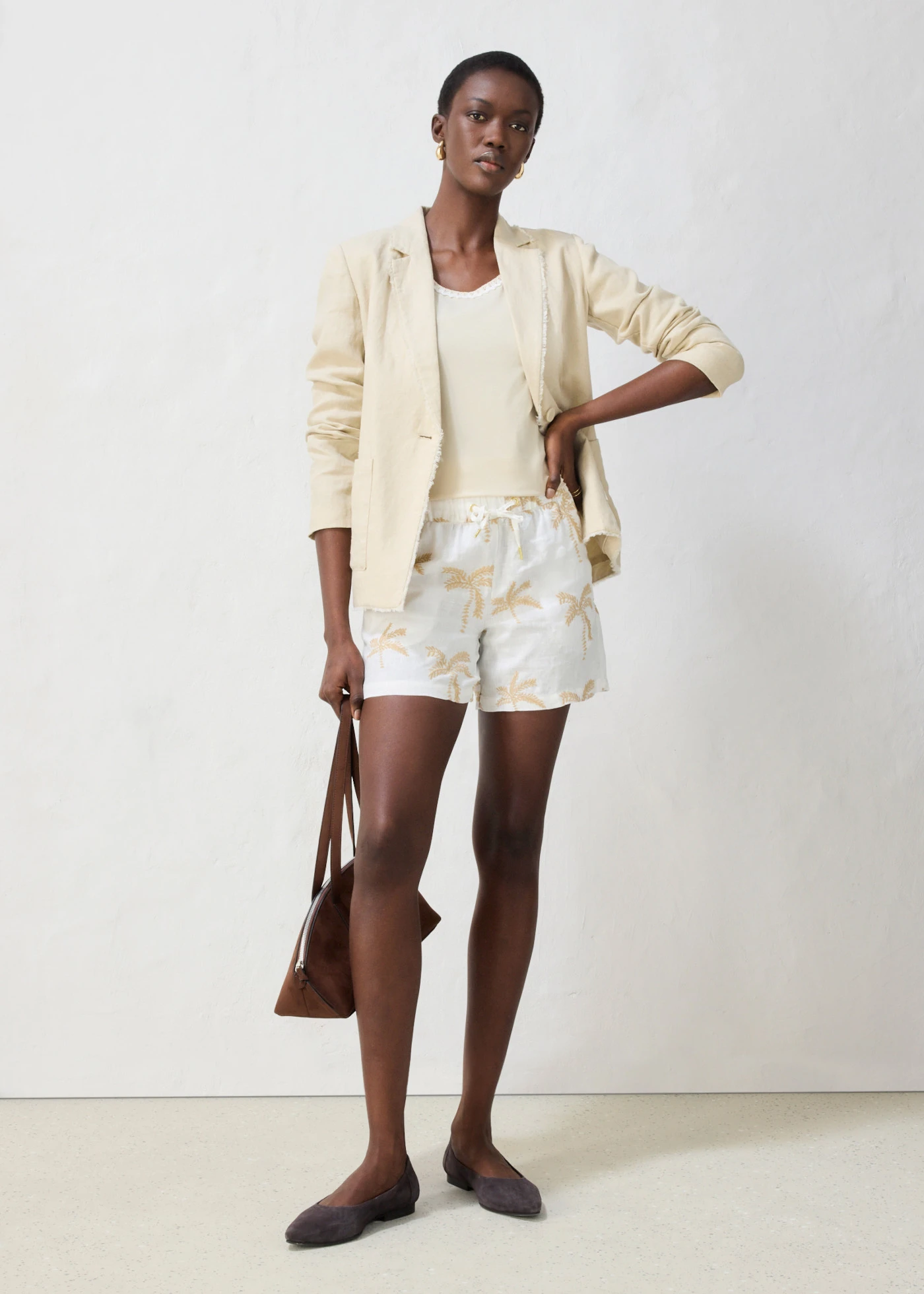 Geborduurd short van puur linnen • wolwit-lichtsand + andere kleuren • bonprix online shop