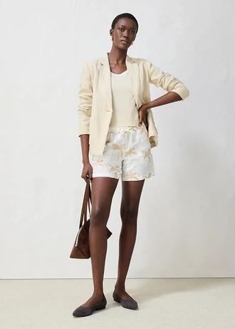 Short brodé 100% lin • écru/sable clair • Boutique bonprix