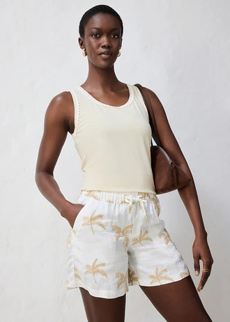 Short brodé 100% lin • écru/sable clair • Boutique bonprix