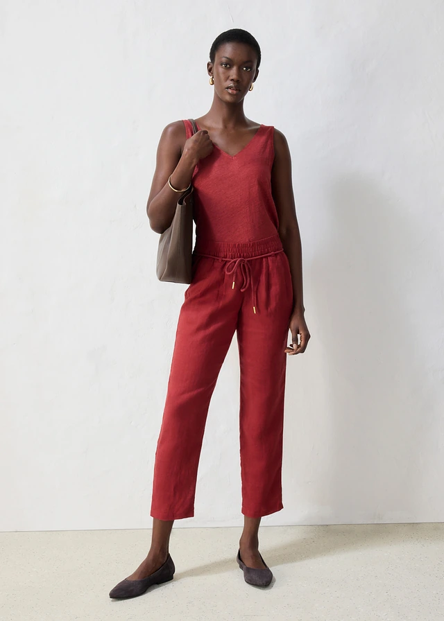 Pantalon taille élastiquée 100 % lin, Couleur: écru