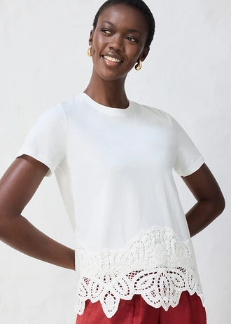 Shirt met zijde en gehaakte kant • wolwit • bonprix online shop