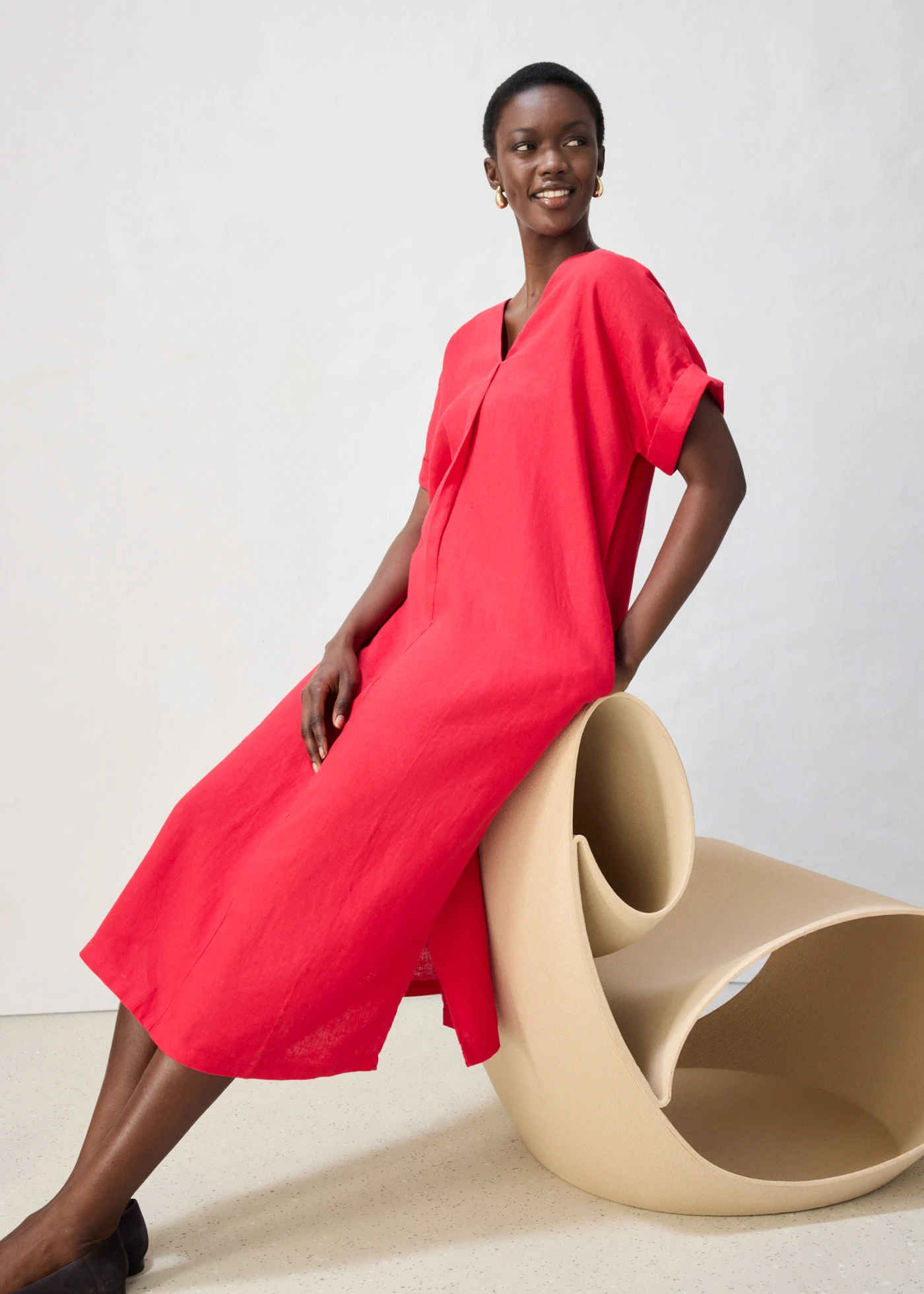 Kaftan jurk van puur linnen • rood • bonprix online shop