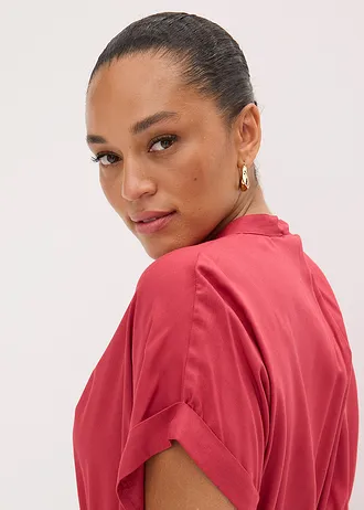 Robe-chemise en viscose fluide, Couleur: rouge cerise