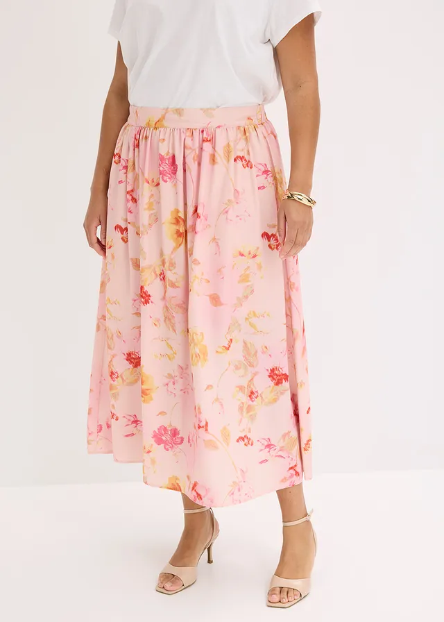Maxi rok van luchtige crêpe, Kleur: roze-pink gebloemd