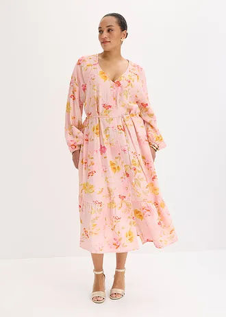 Midi jurk van zachte viscose-mix, Kleur: roze-pink gebloemd