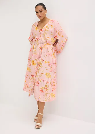 Midi jurk van zachte viscose-mix, Kleur: roze-pink gebloemd