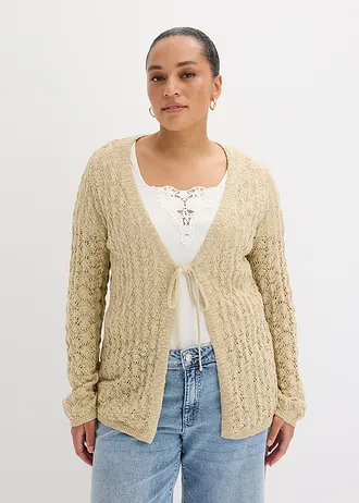 Gilet en maille ajourée 100% coton, Couleur: sable clair