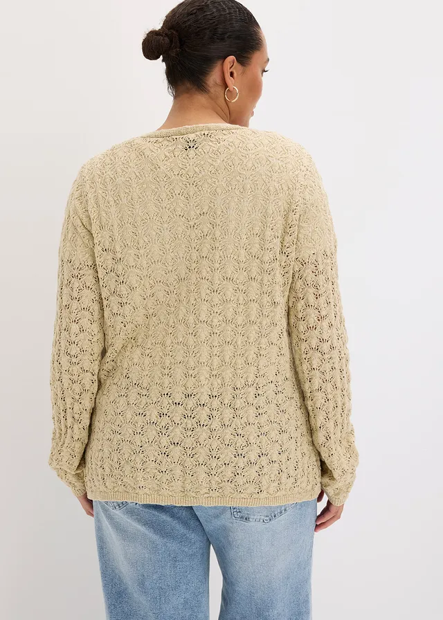 Ajour vest van puur katoen, Kleur: lichtsand