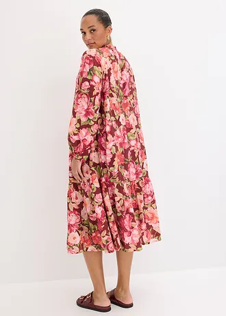 Robe midi fluide, Couleur: rouge rubis floral