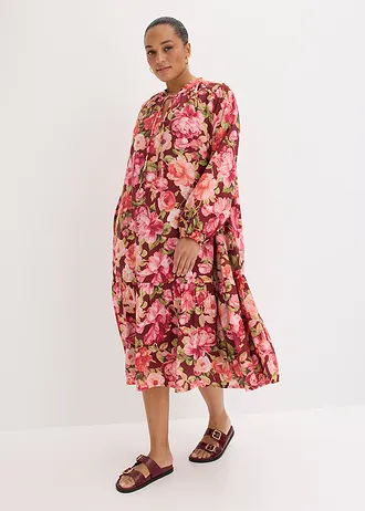 Robe midi fluide, Couleur: rouge rubis floral