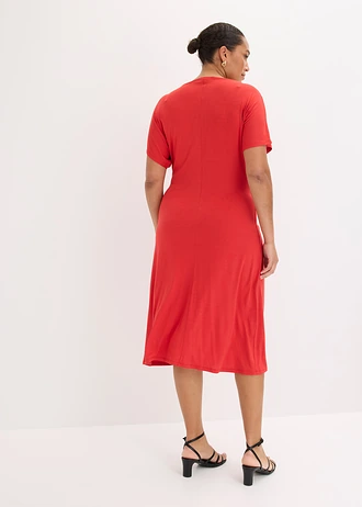 Jersey jurk in een viscosemix, Kleur: aardbeirood