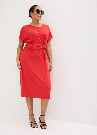 Jersey jurk in een viscosemix, Kleur: aardbeirood