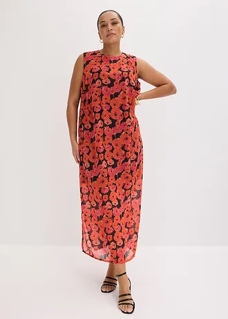 Lange chiffonjurk, Kleur: zwart-aardbeirood gebloemd