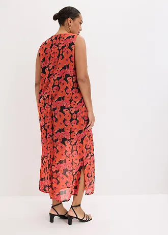 Lange chiffonjurk, Kleur: zwart-aardbeirood gebloemd