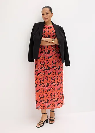 Robe longue en mousseline, Couleur: noir/fraise floral