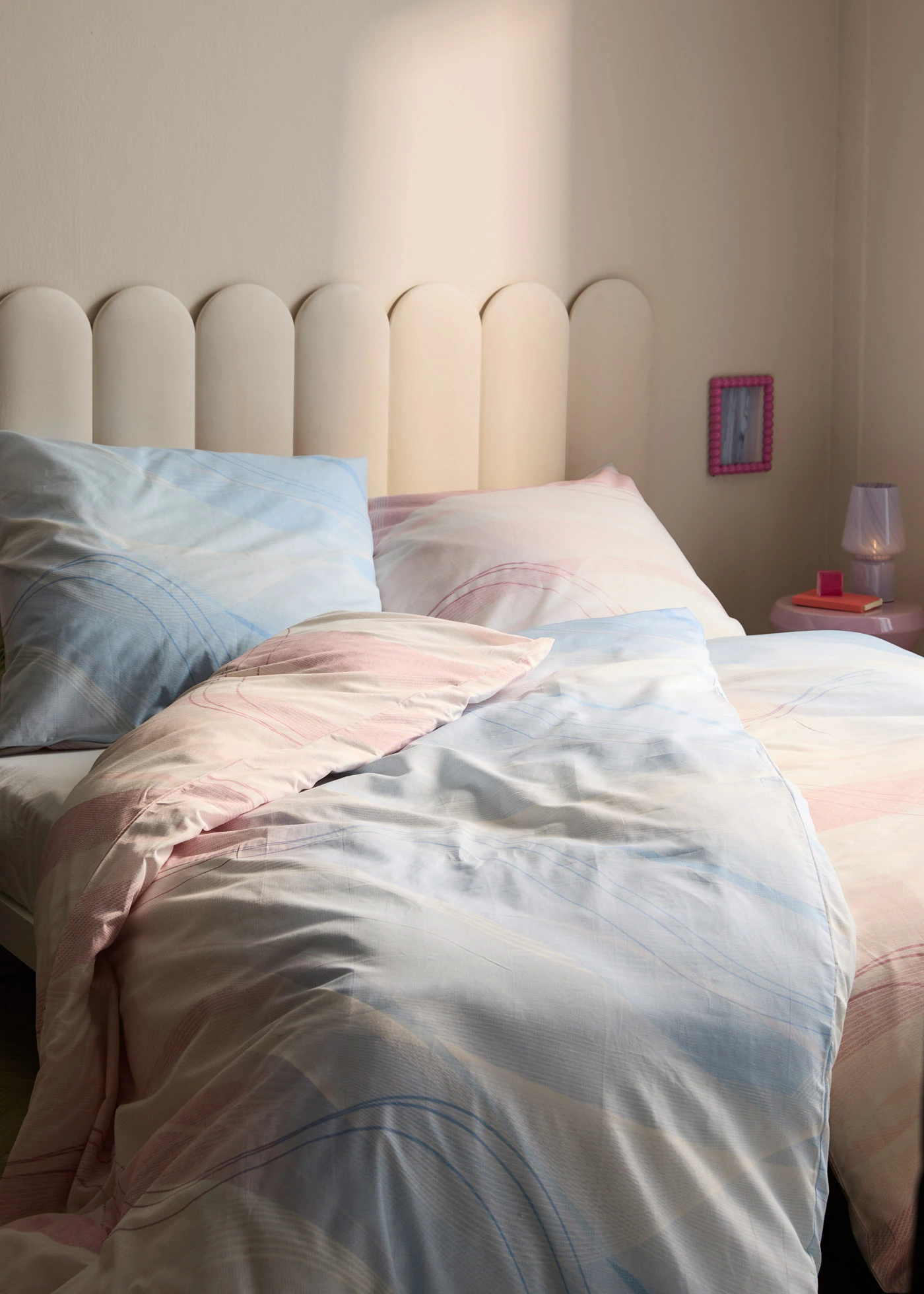 Parure de lit en coton mélangé • blanc-rose-bleu • Boutique bonprix