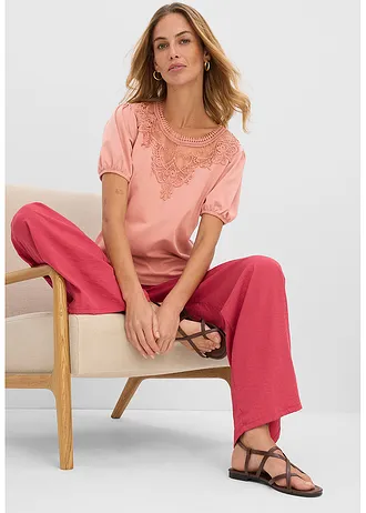 T-shirt en coton extensible • marron poudré • Boutique bonprix