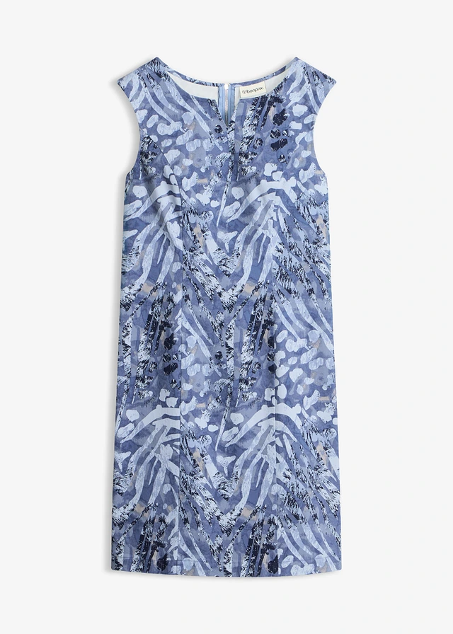 Robe fourreau en coton, Couleur: bleu pâle-bleu fumé léopard