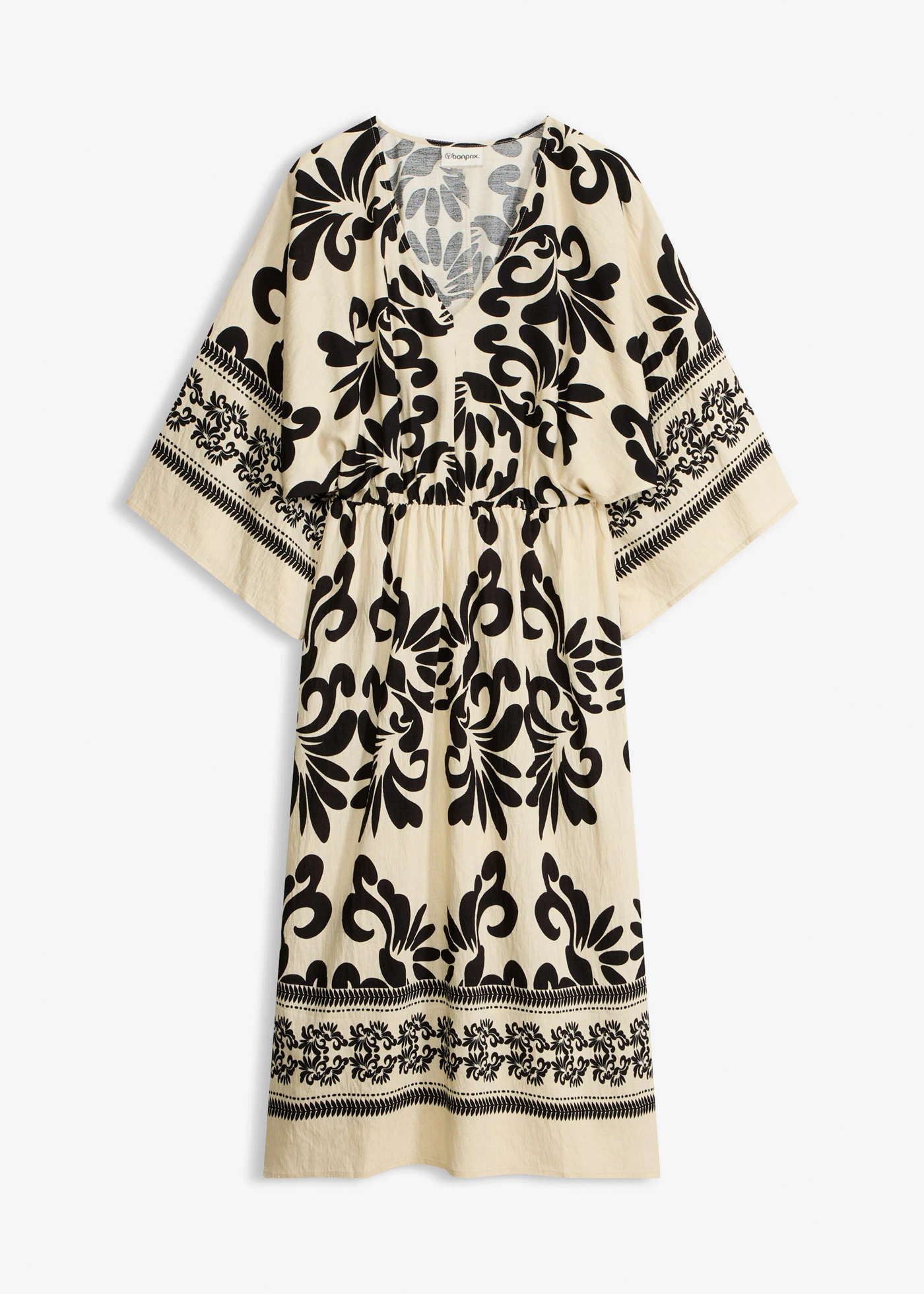 Robe midi fluide en viscose majoritaire • crème-noir imprimé • Boutique bonprix