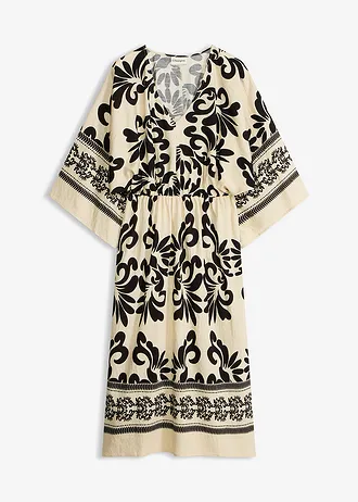 Midi jurk van een soepele viscose-mix • crème-zwart met print • bonprix online shop