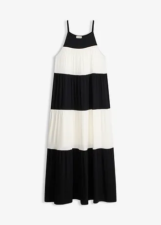 Jersey jurk van een zachte viscosemix, Kleur: zwart/wolwit